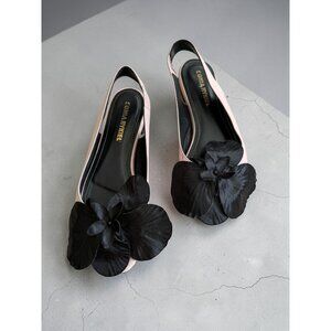 SONIA RYKIEL Pink Black Leather Floral Slingback Flats Size 39.5 / 9.5